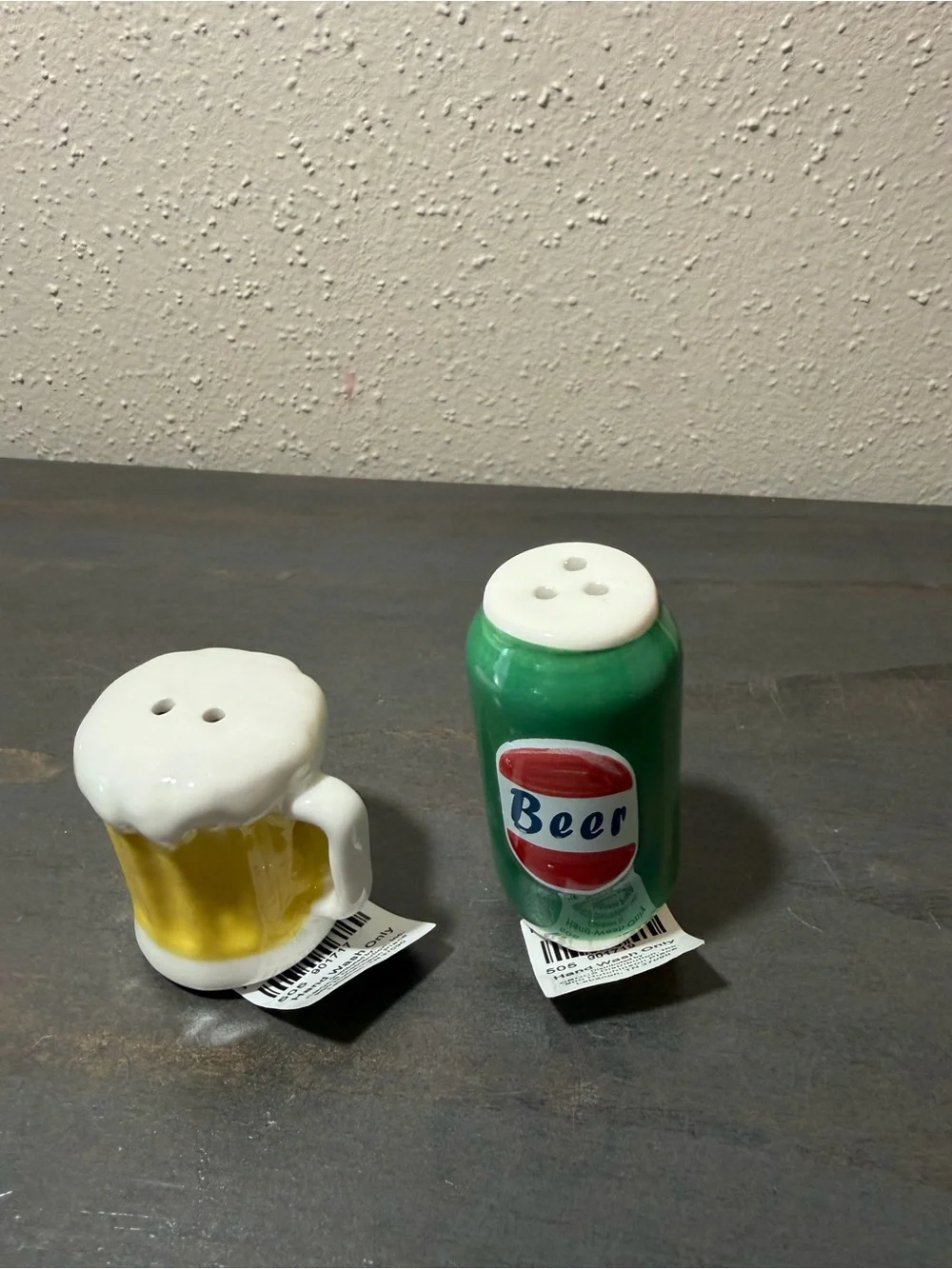 Yellow Beer Mug & Green Beer Can Salt and Pepper Shakers NWT